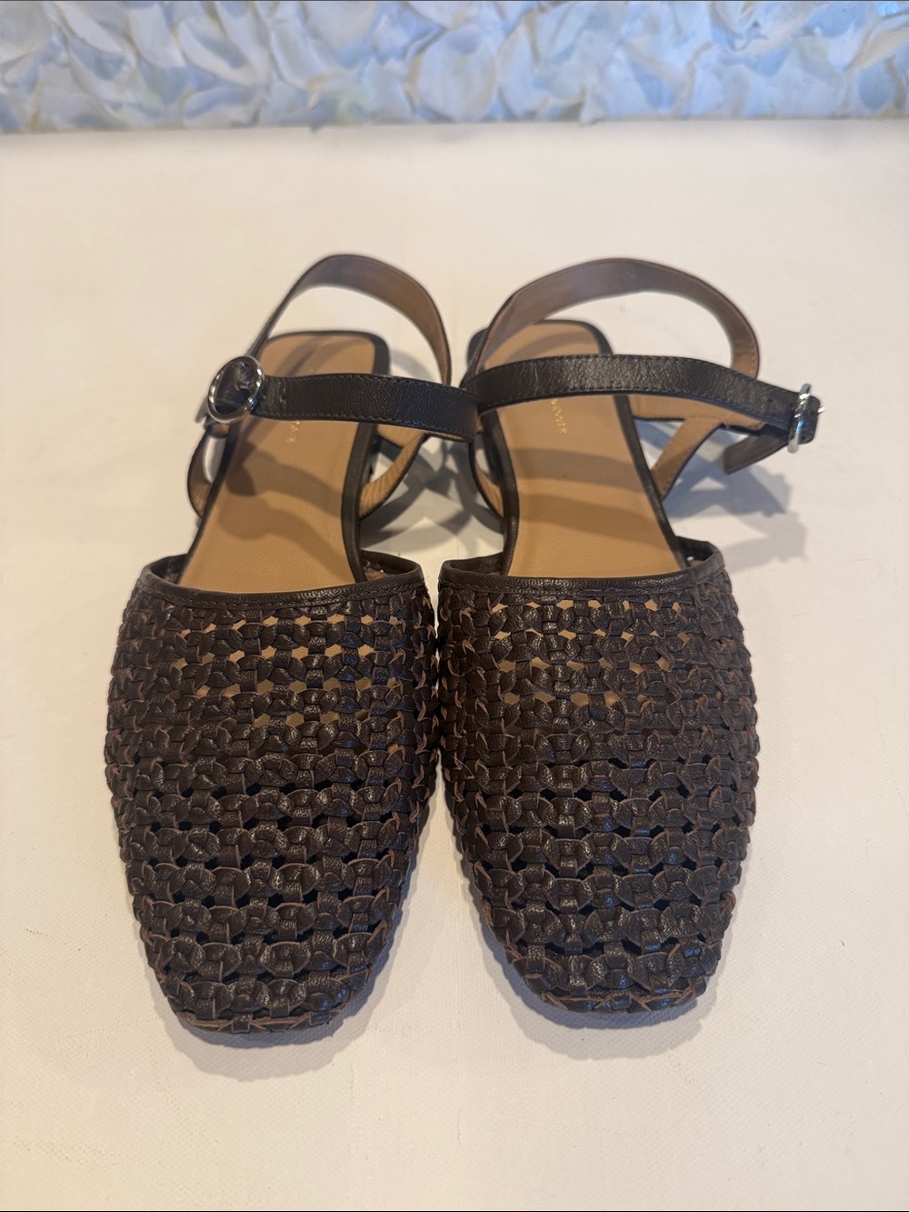 Anthropologie Dark Brown Woven Leather Slingback Mules